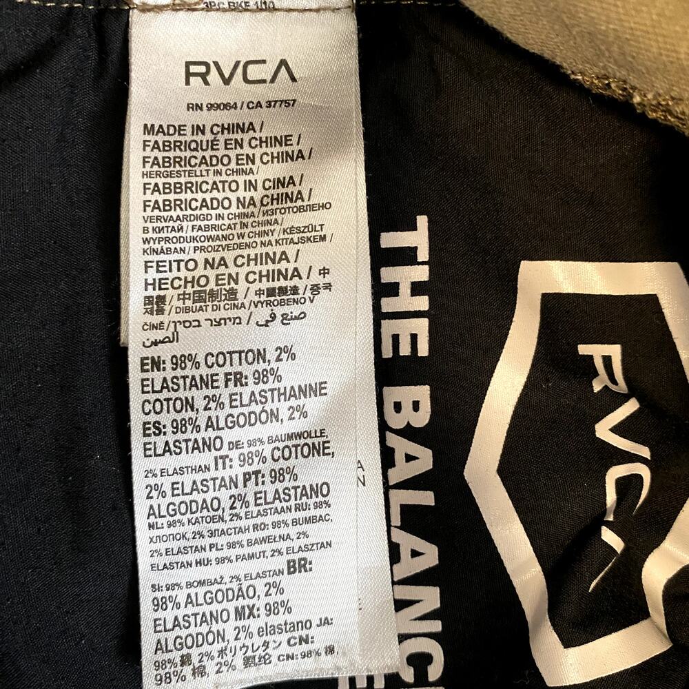 RVCA Men's Size Medium Khaki Brown Elastic Waist Drawstring Stretch Twill Pants - Picture 6 of 10